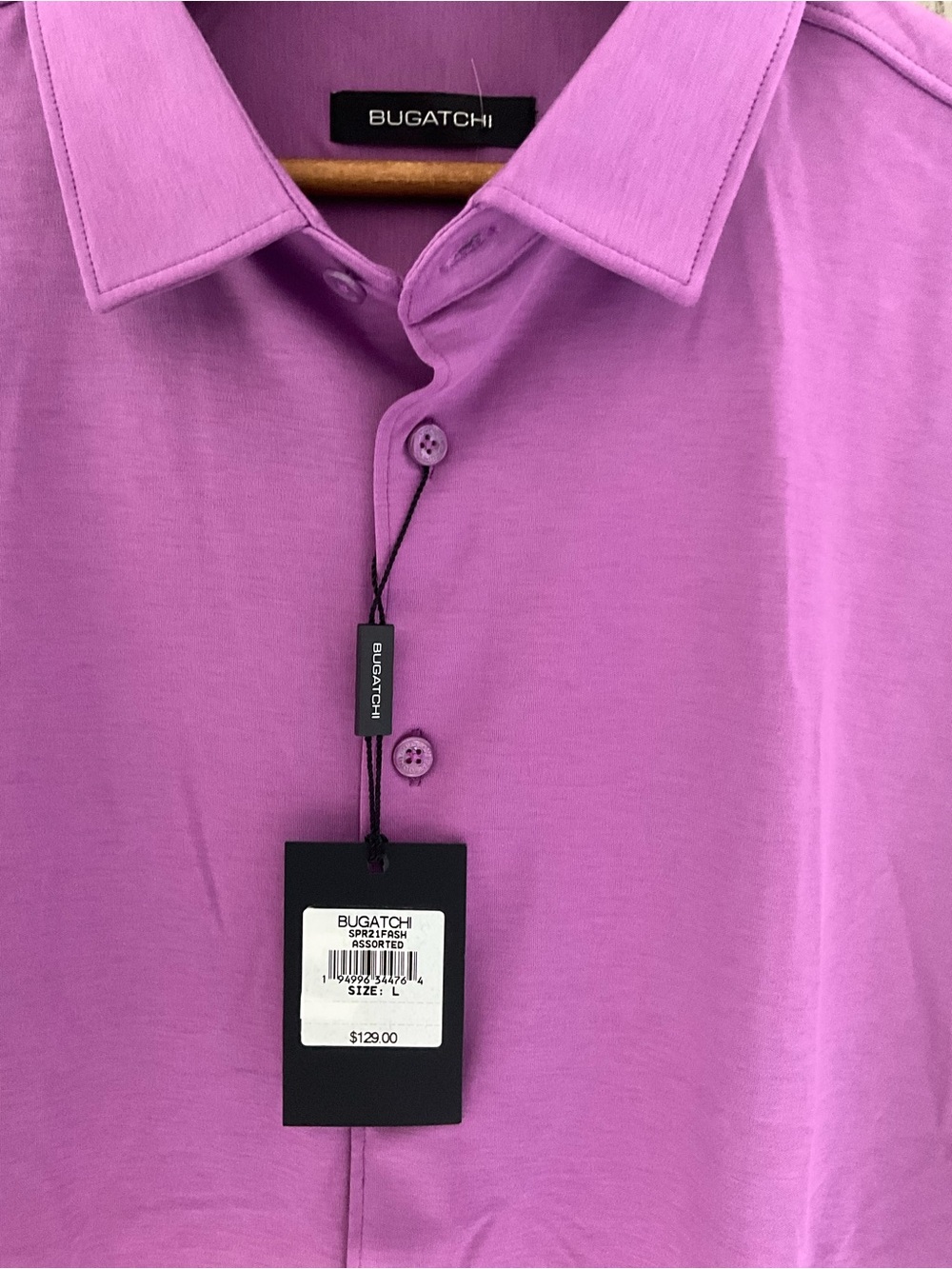 Bugatchi Men’s Short-Sleeve Button-Down Shirt - Lavender Purple - Picture 2 of 3